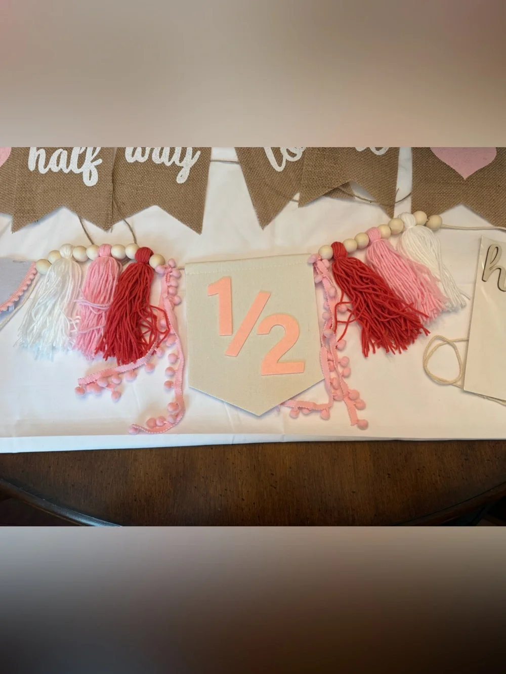Halfway to One Pink Burlap Banner and Tassel Party Kit